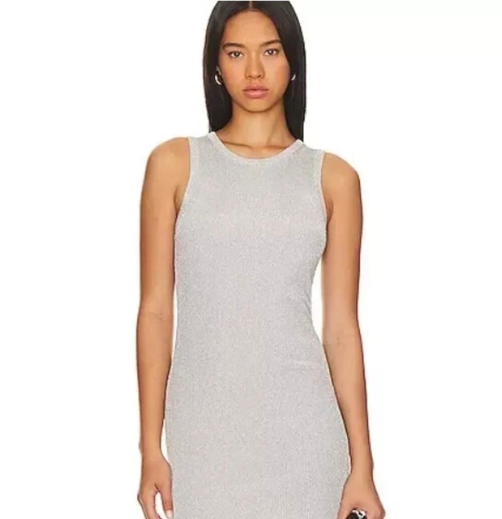 Young Fabulous & Broke Fitted Ribbed Midi Dress Gray Cotton / Modal SZ Med